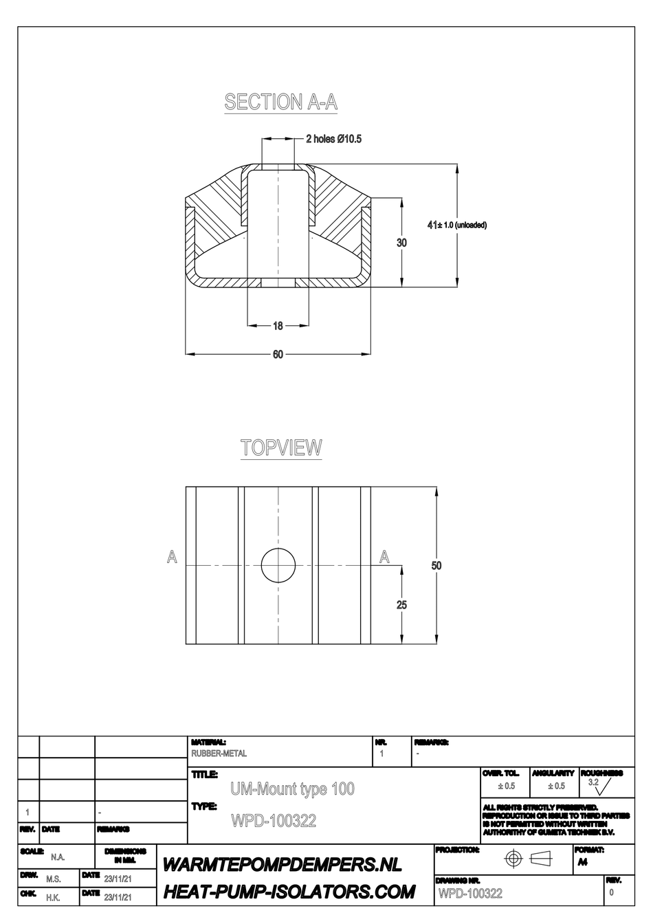 Trillingsdemper Airco / Warmtepomp - UM-Mount type 100 - 35 shore - max. 35 kg