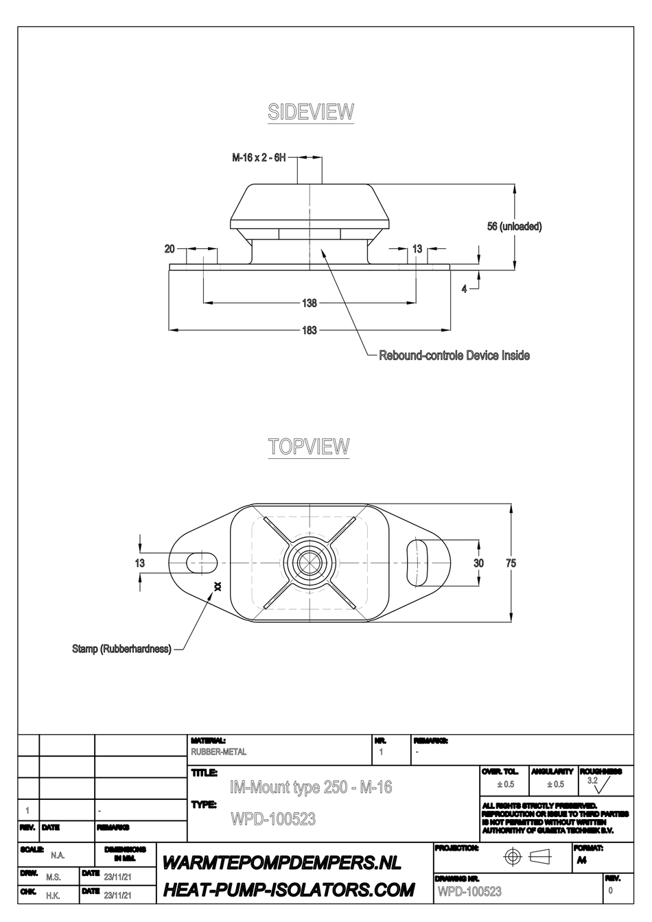 Vibration damper Air conditioning / Heat pump - IM-Mount type 250 - M16 - 35 shore - max. 80 kg